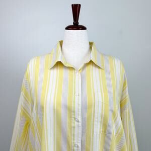 Torrid Sunny Yellow Tan Stripe Oversized Collared Button-Up Long Sleeve Shirt 1X
